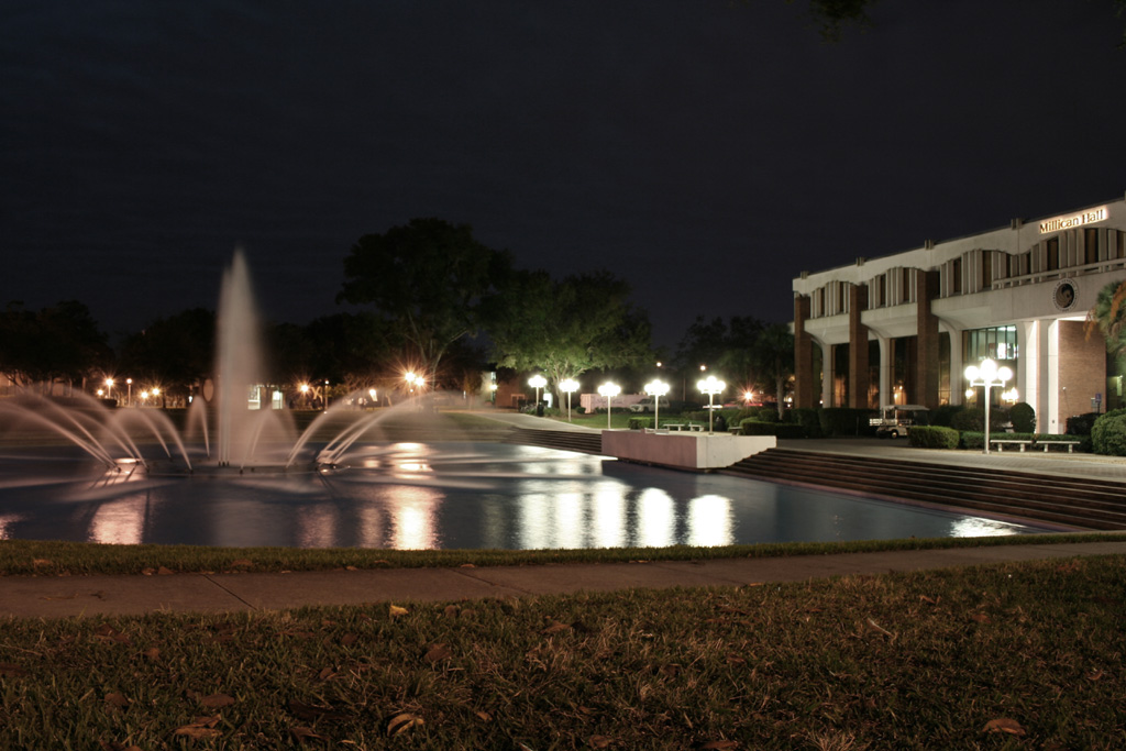 Reflecting pond and campus buildings at the University of Central Florida.