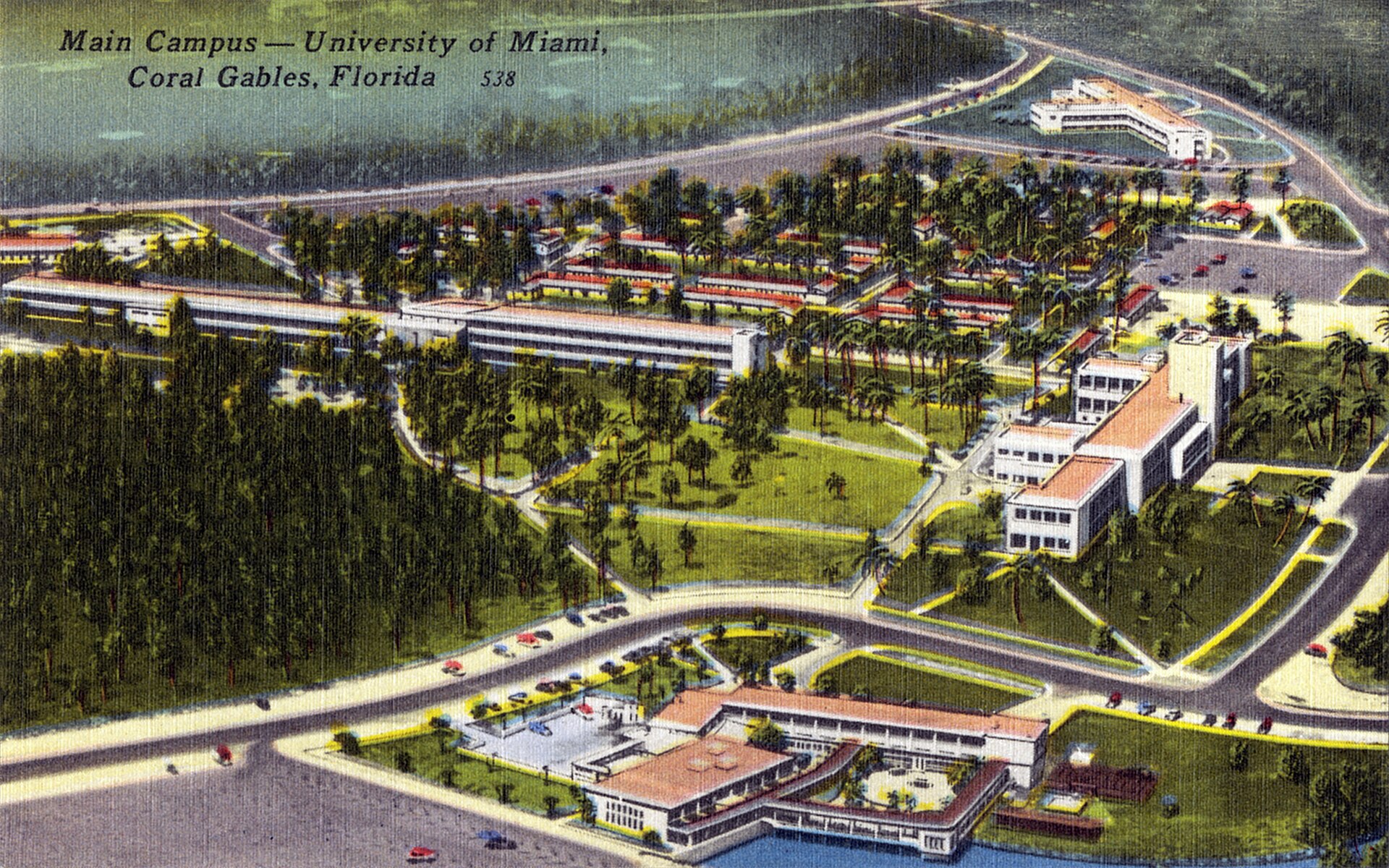 Palm-lined main campus of the University of Miami in Coral Gables.